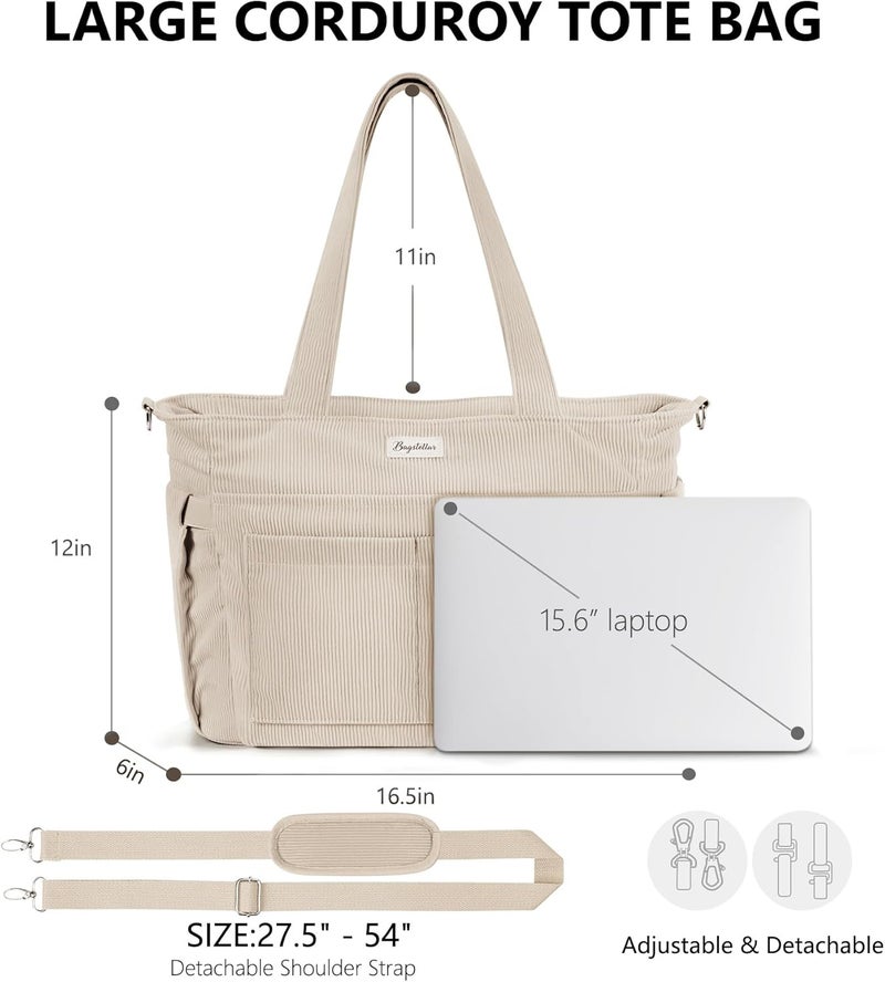 Bagstellar Corduroy Tote Bag for Women, 17 Pockets Laptop Work Tote Bag Lightweight Teacher Nurse Bible Bag for School Travel | with 40oz Cup Holder, Multi Compartment, Zipper Crossbody Bag, College Shoulder Bag, Daily Purse w/ Strap, Ideal Gift for Women - Image 2